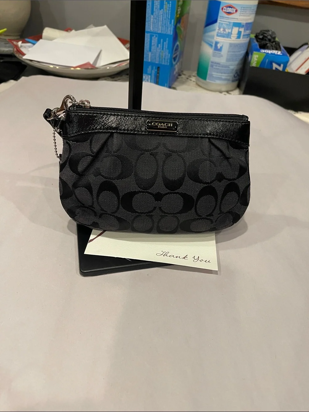 Coach Signature Pleated Wristlet zipped canvas Y2K